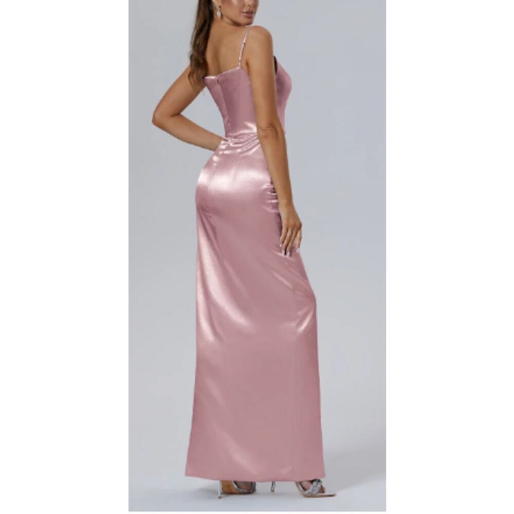 AW BRIDAL 0 XS rose quartz Bessie satin bridesmaid party maxi dress NEW B139 - Picture 2 of 6